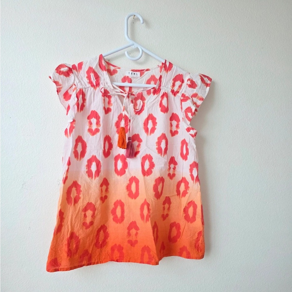 THML Coral and White Patterned Top